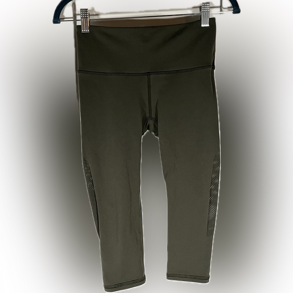 Lululemon yoga cropped leggings perforated sides olive green